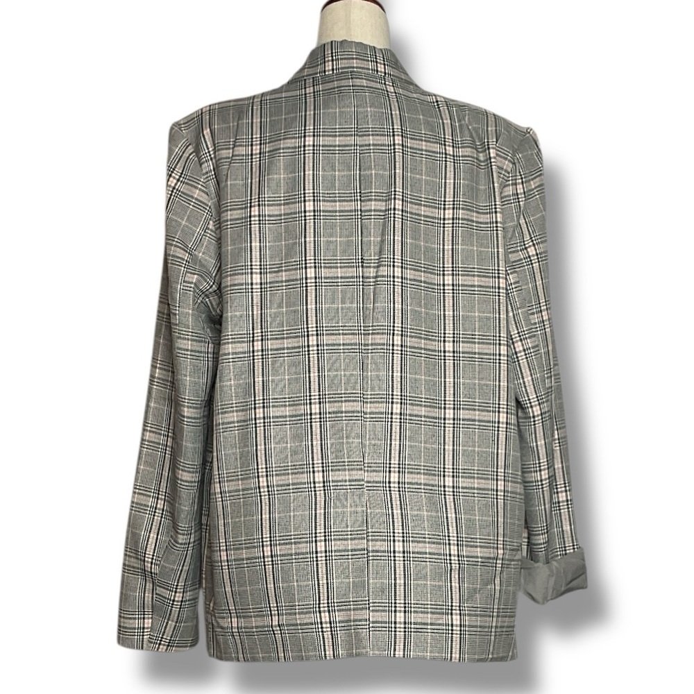 Steve Madden Grey & Pink Plaid Oversized Notch Collar Blazer Size XLarge - Picture 6 of 11